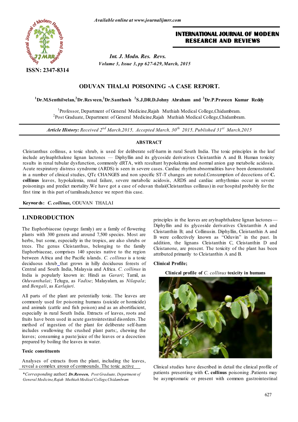 Original Article Oduvan Thalai Poisoning -A Case