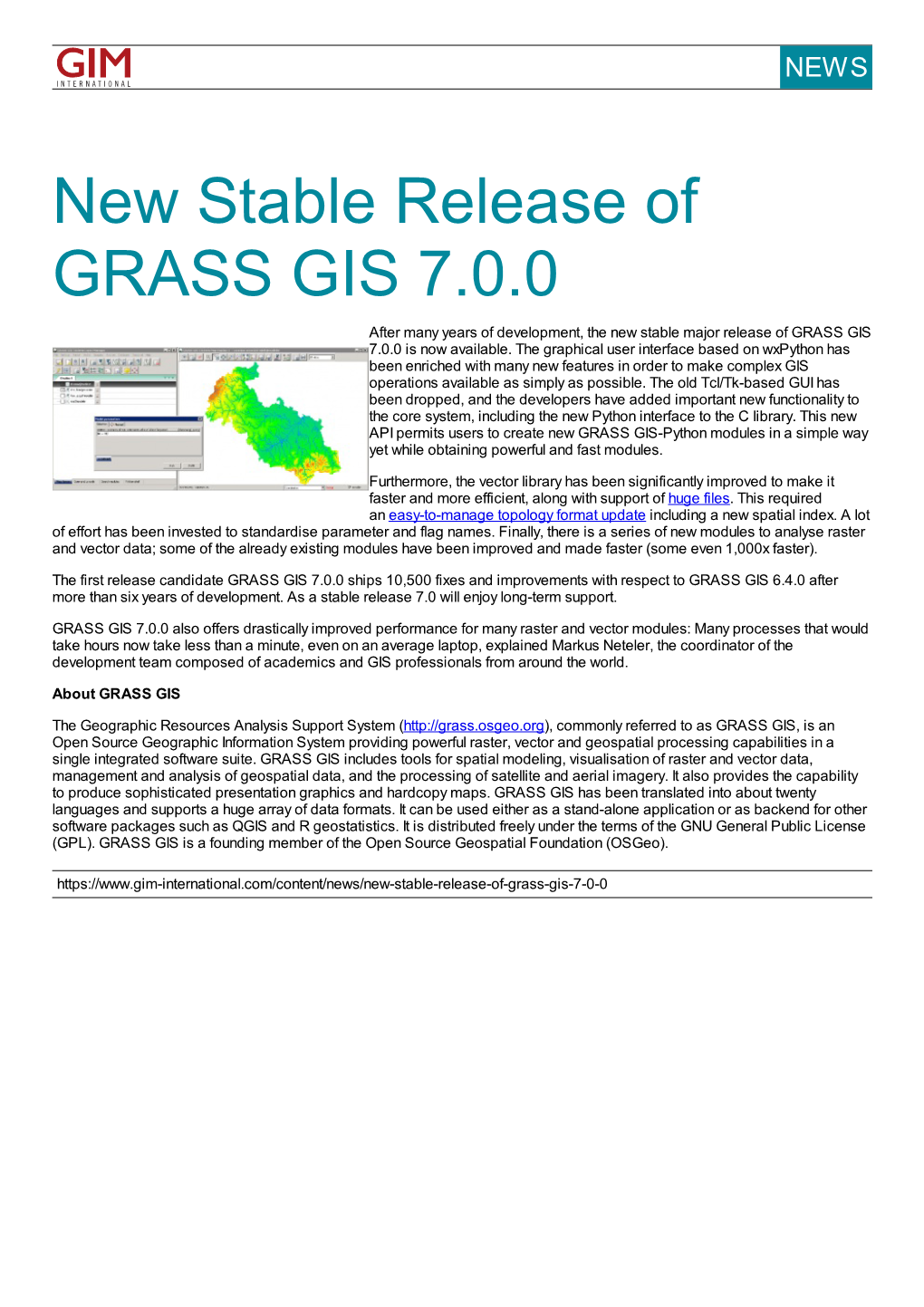 New Stable Release of GRASS GIS 7.0.0