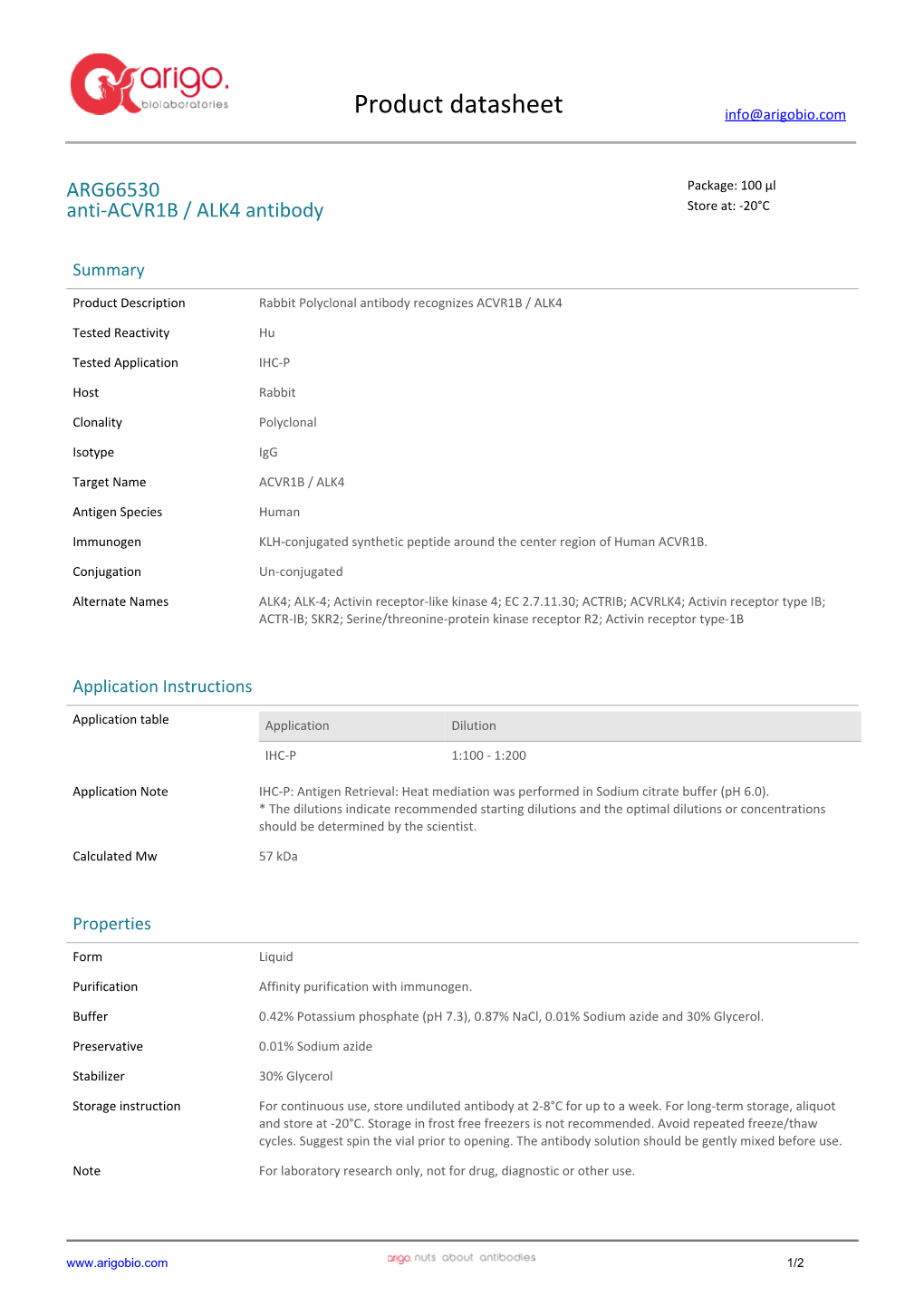 Anti-ACVR1B / ALK4 Antibody (ARG66530)