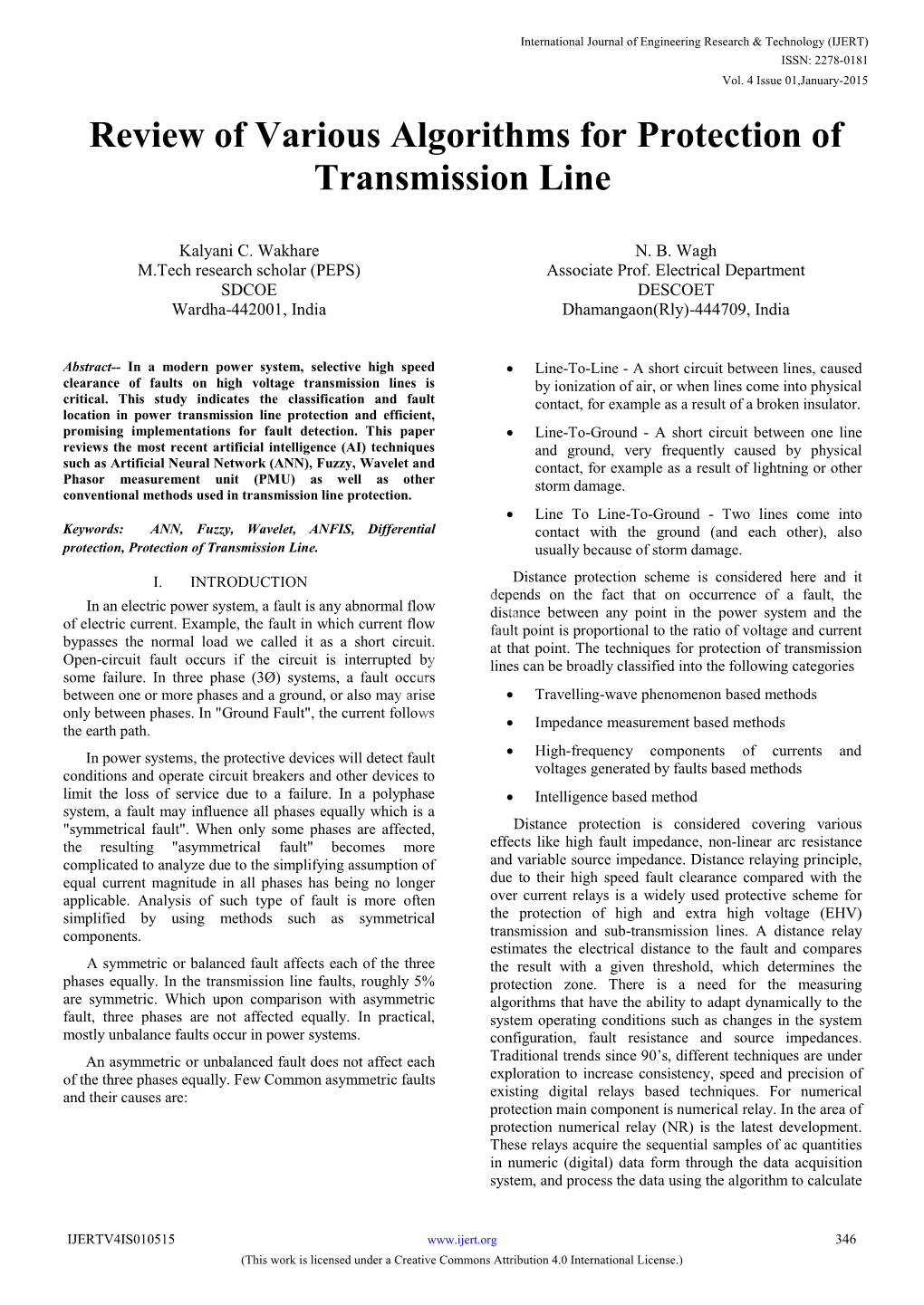 Review of Various Algorithms for Protection of Transmission Line