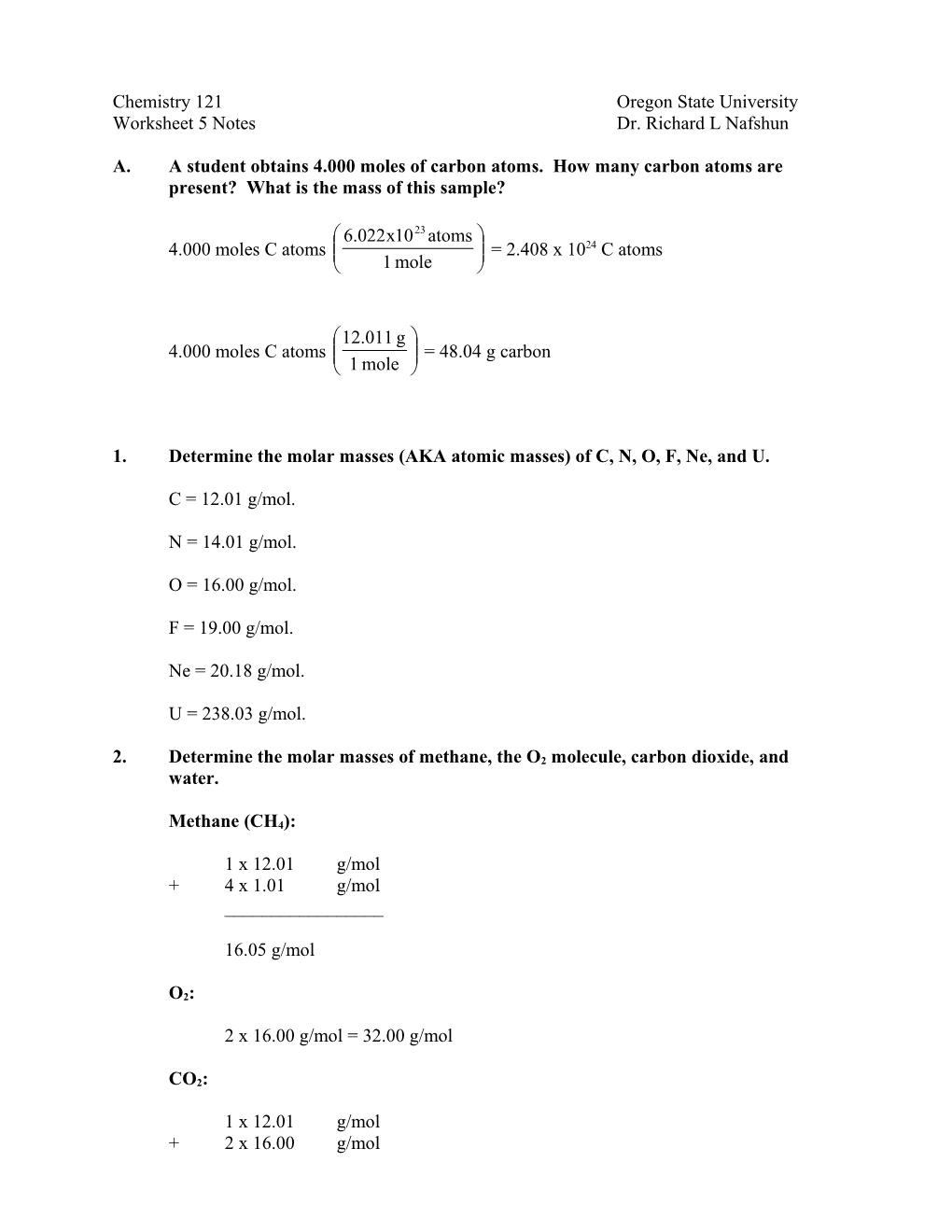 Chemistry 121 Oregon State University