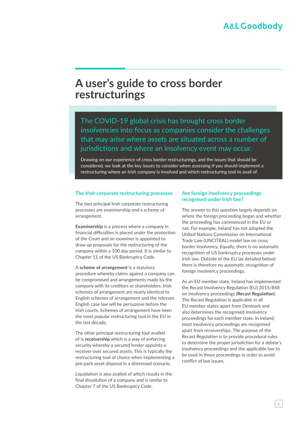 A User's Guide to Cross Border Restructurings