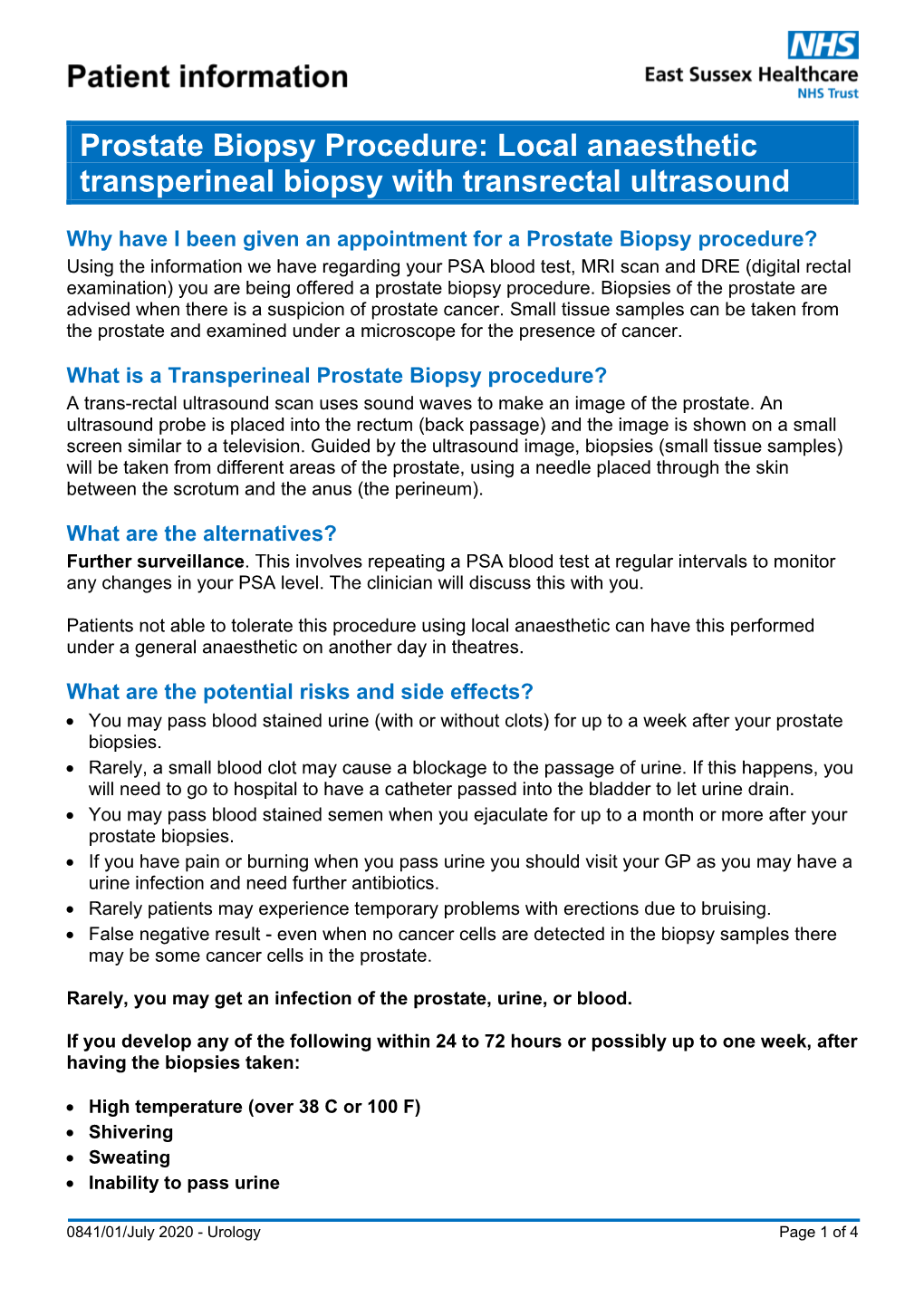 Local Anaesthetic Transperineal Biopsy with Transrectal Ultrasound