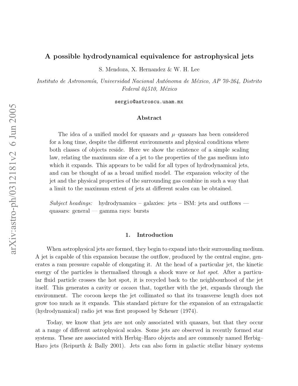 A Possible Hydrodynamical Equivalence for Astrophysical Jets