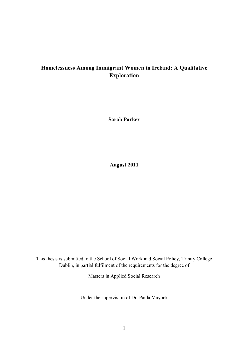 Homelessness Among Immigrant Women in Ireland: a Qualitative Exploration