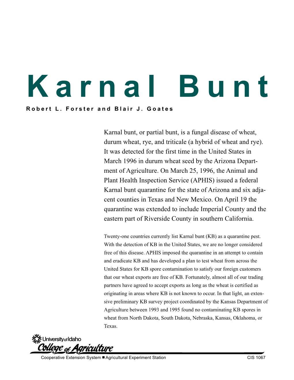 Karnal Bunt Robert L