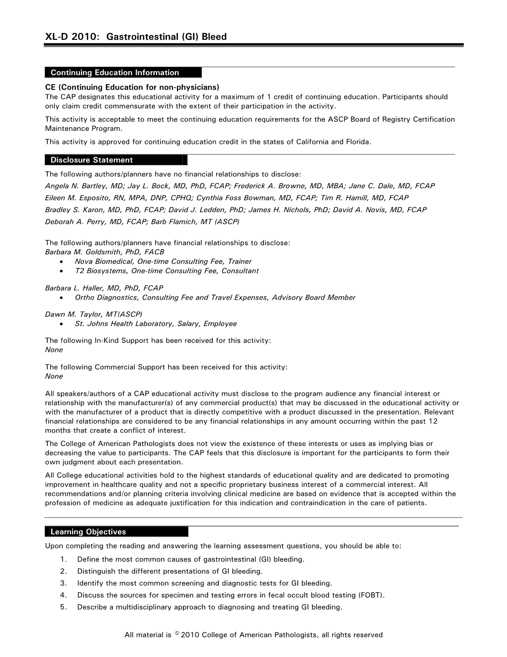 XL-D 2010: Gastrointestinal (GI) Bleed