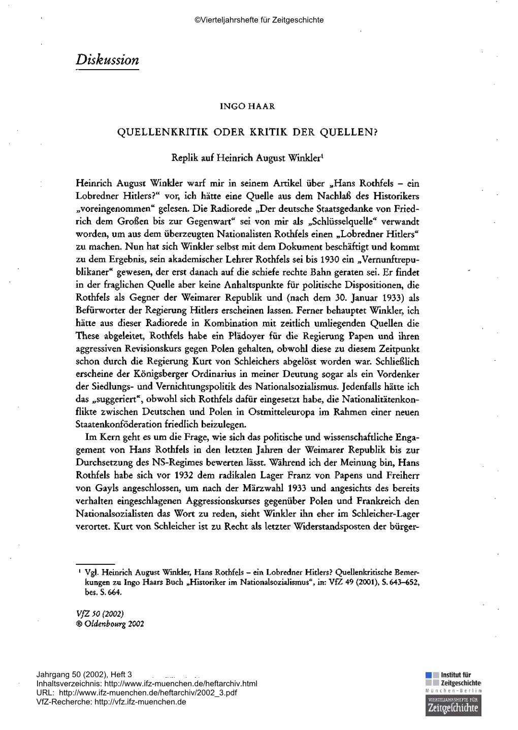 Quellenkritik Oder Kritik Der Quellen? Replik Auf Heinrich August Winkler