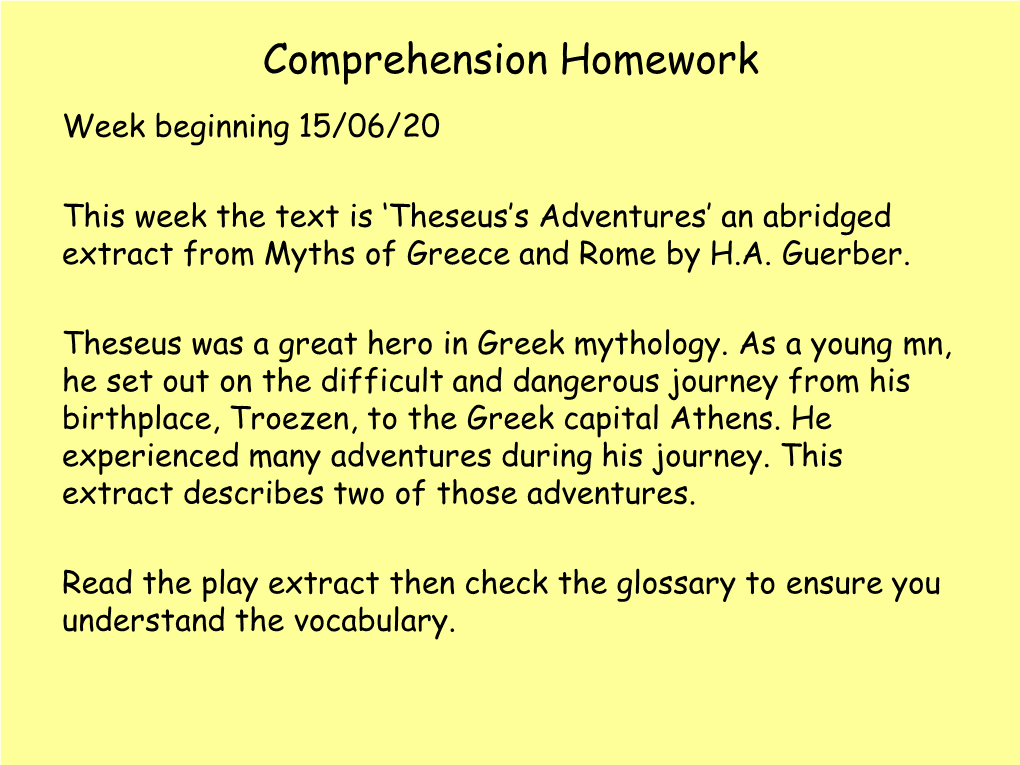 Comprehension Homework Week Beginning 15/06/20