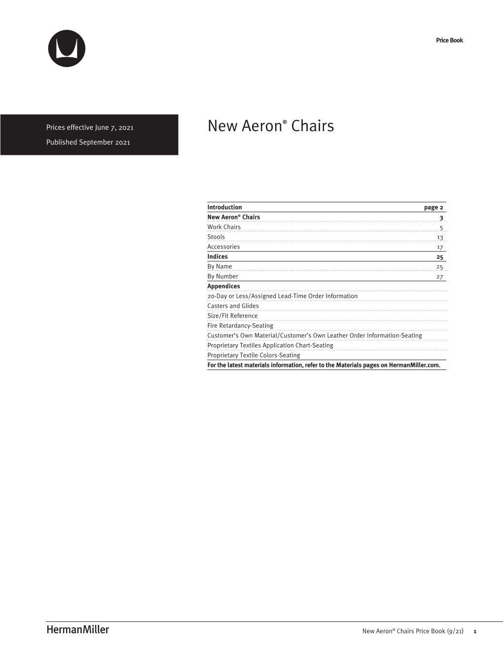 Price Book: New Aeron Chairs