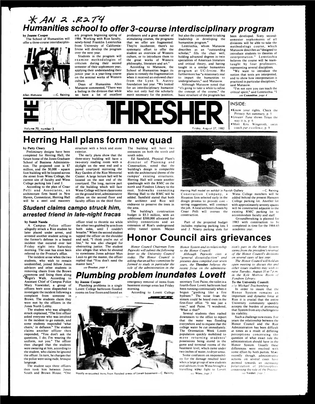 Herring Hall Plans Form New Quad •In Honor Council Airs Grievances 3