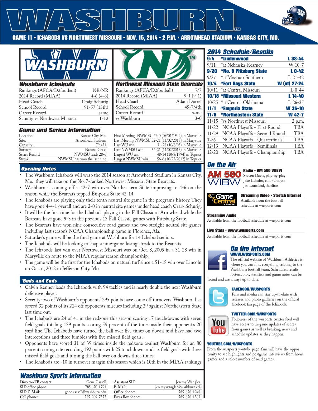 Washburntm Game 11 • Ichabods Vs Northwest Missouri • Nov