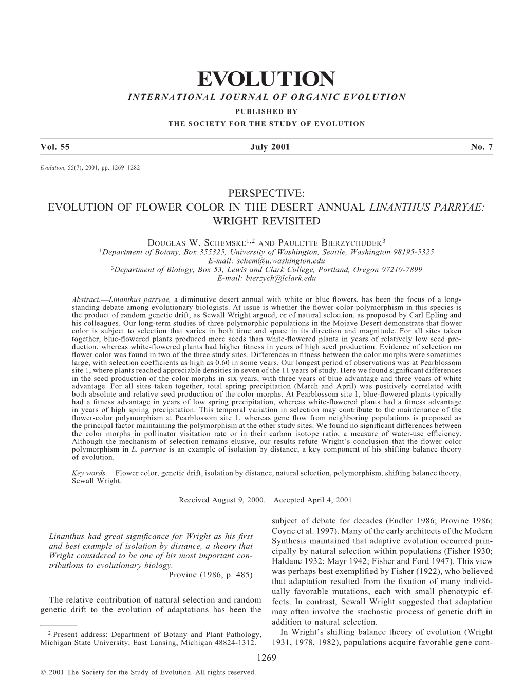 Evolution International Journal of Organic Evolution Published by the Society for the Study of Evolution