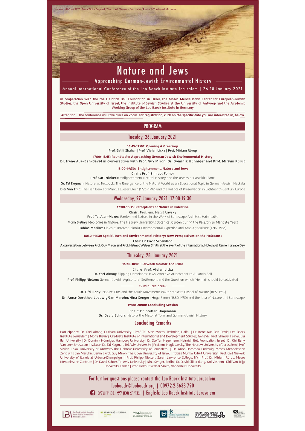Nature and Jews Approaching German-Jewish Environmental History Annual International Conference of the Leo Baeck Institute Jerusalem | 26-28 January 2021