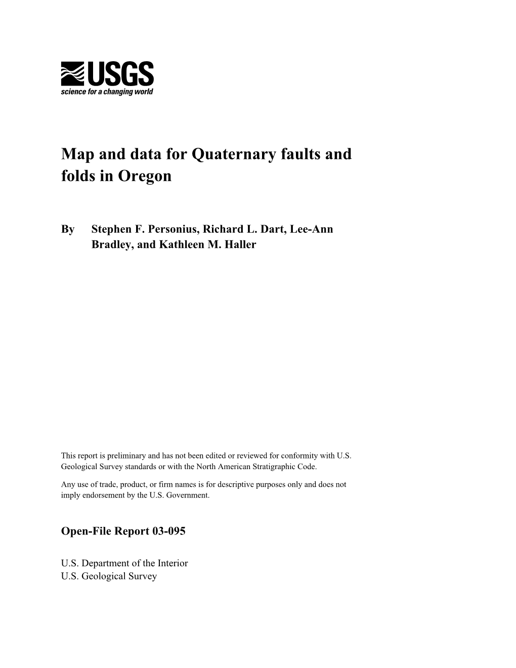 Map and Data for Quaternary Faults and Folds in Oregon