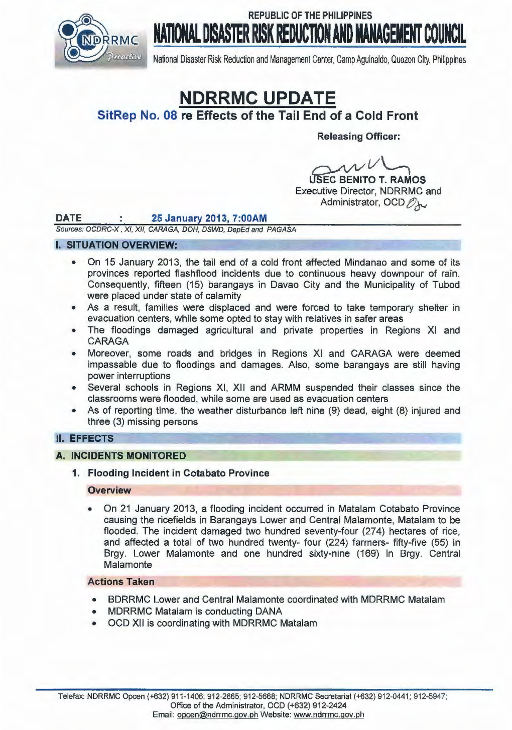 NATIONAL D~ASTER RISK REDUCTION and MANAGEMENT COUNCIL National Disaster Risk Reduction and Management Center, Camp Aguinaldo, Quezon City, Philippines