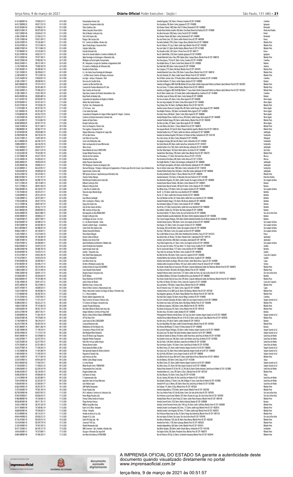 A IMPRENSA OFICIAL DO ESTADO SA Garante a Autenticidade Deste