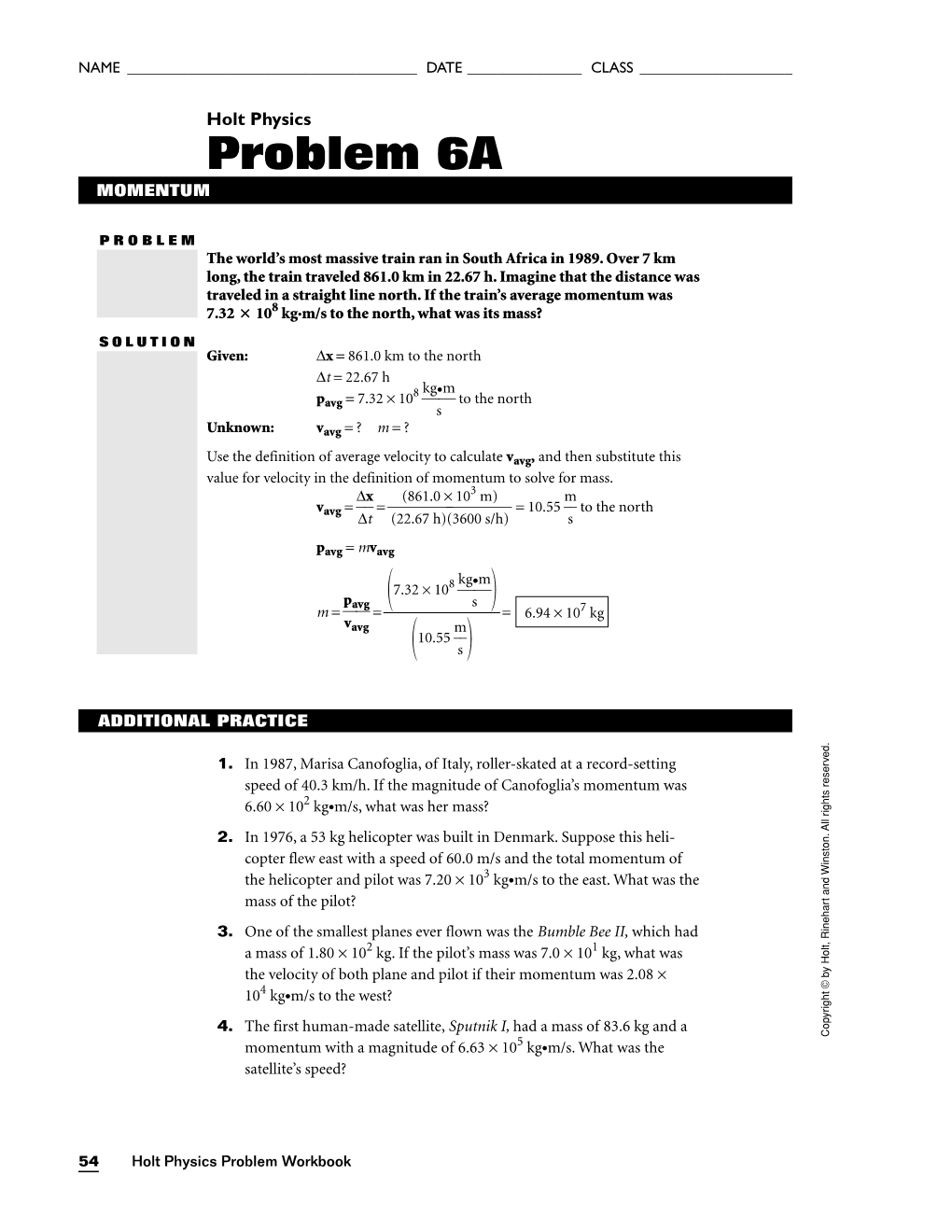 Problem Workbook NAME ______DATE ______CLASS ______