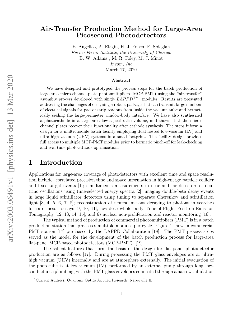 Air-Transfer Production Method for Large-Area Picosecond Photodetectors