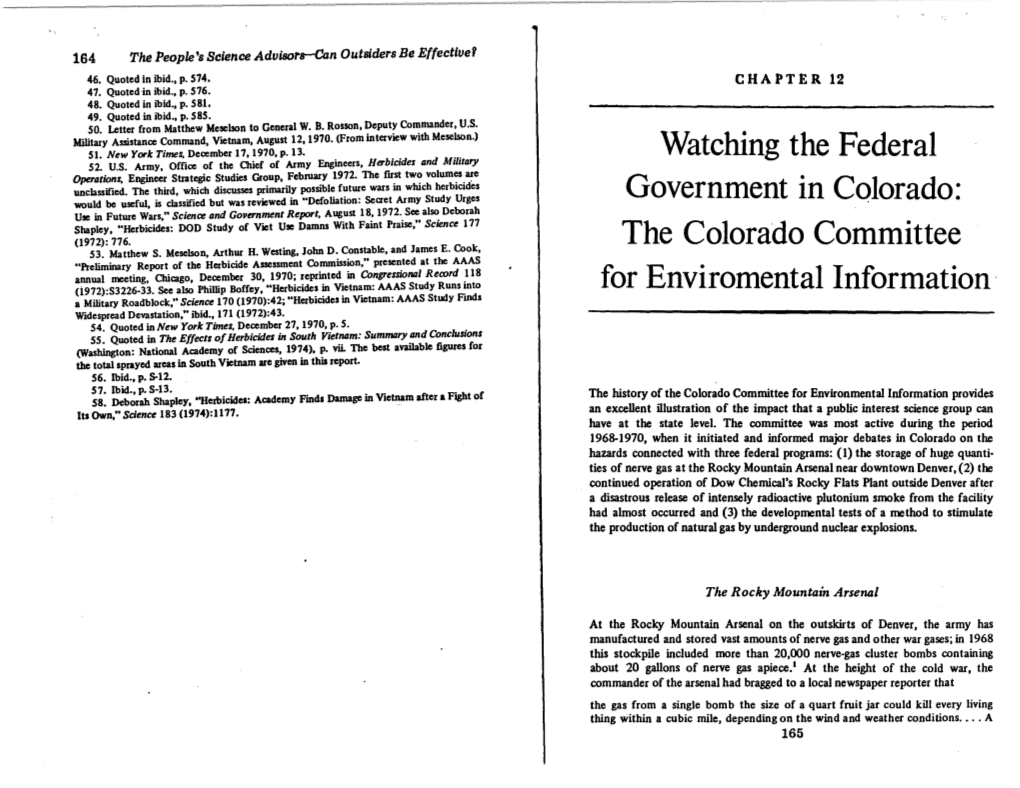 Watching the Federal Government in Colorado: the Colora·Do Committee F Or Enviromental Information·