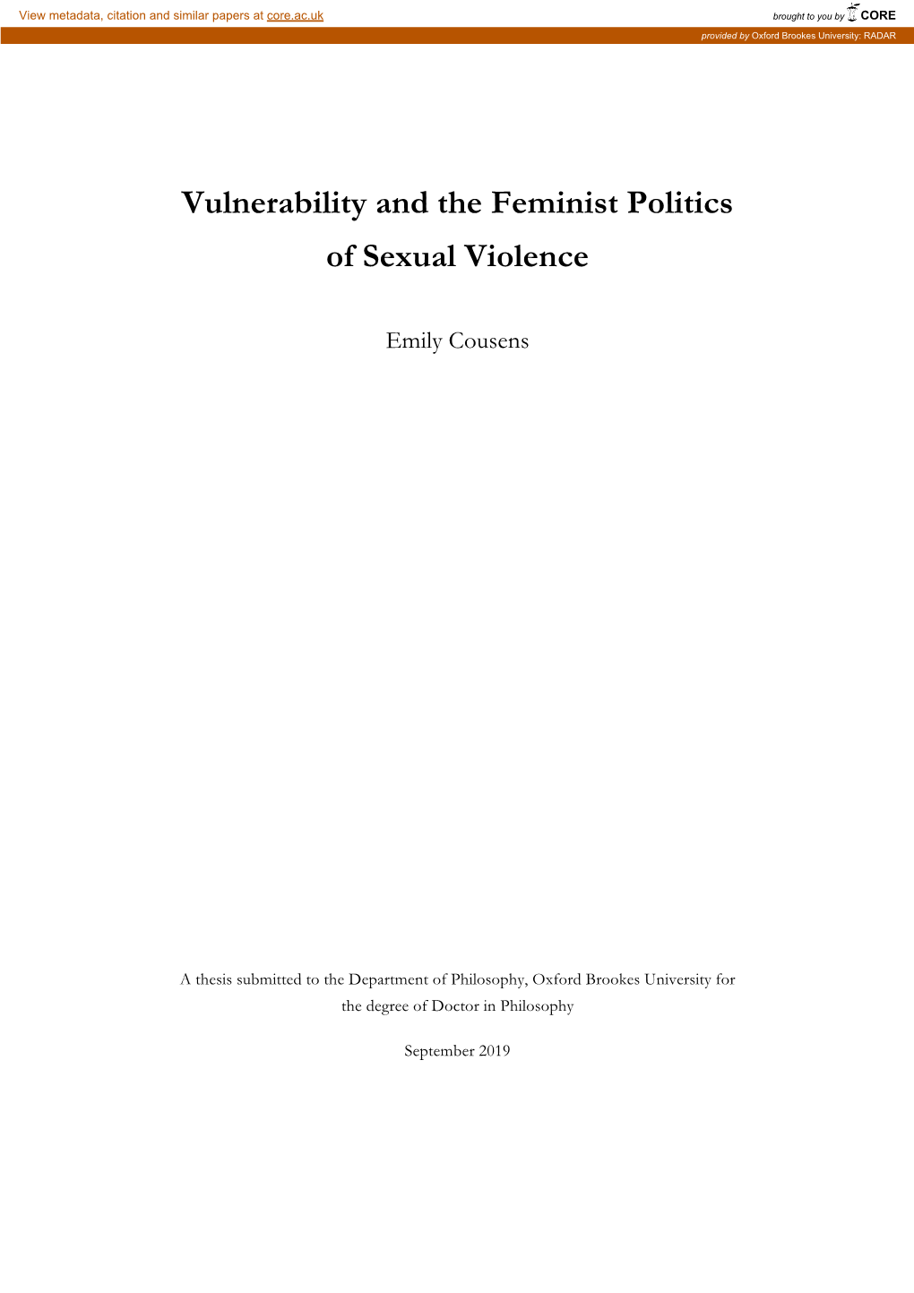 Vulnerability and the Feminist Politics of Sexual Violence