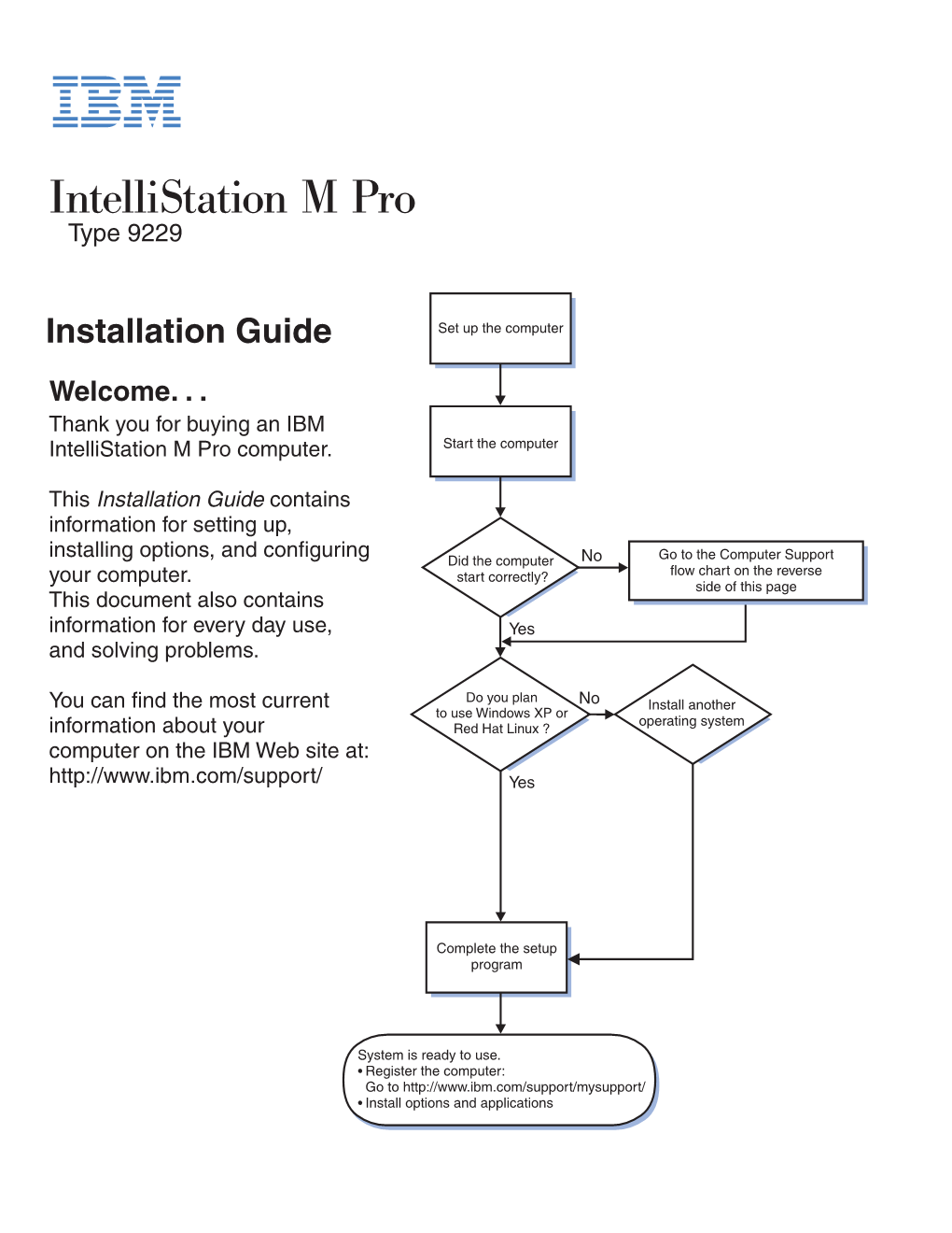 IBM Intellistation M Pro Type 9229: Installation Guide