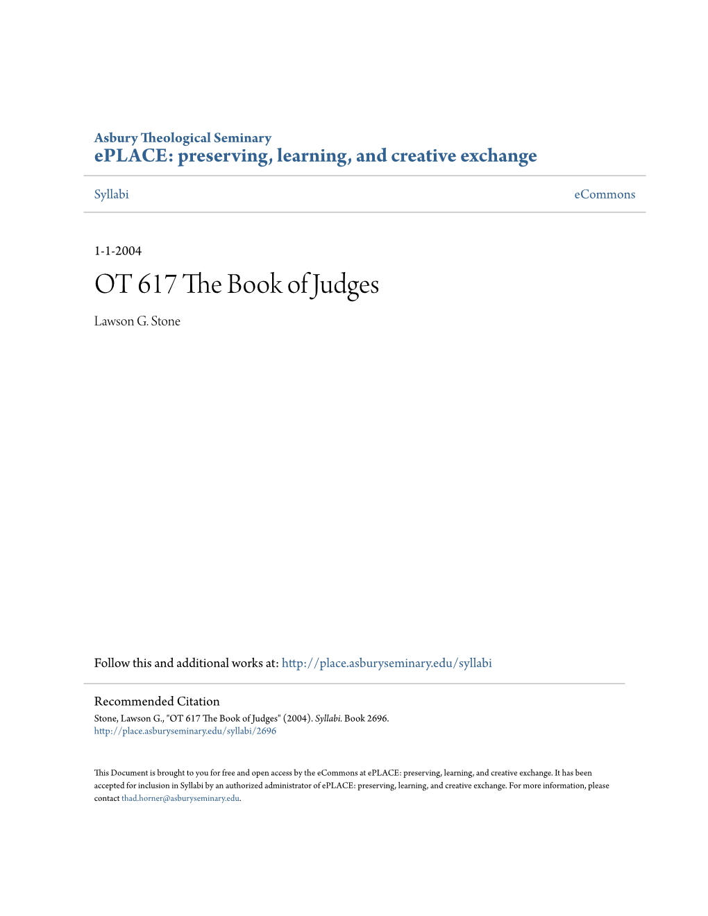 OT 617 the Book of Judges Lawson G