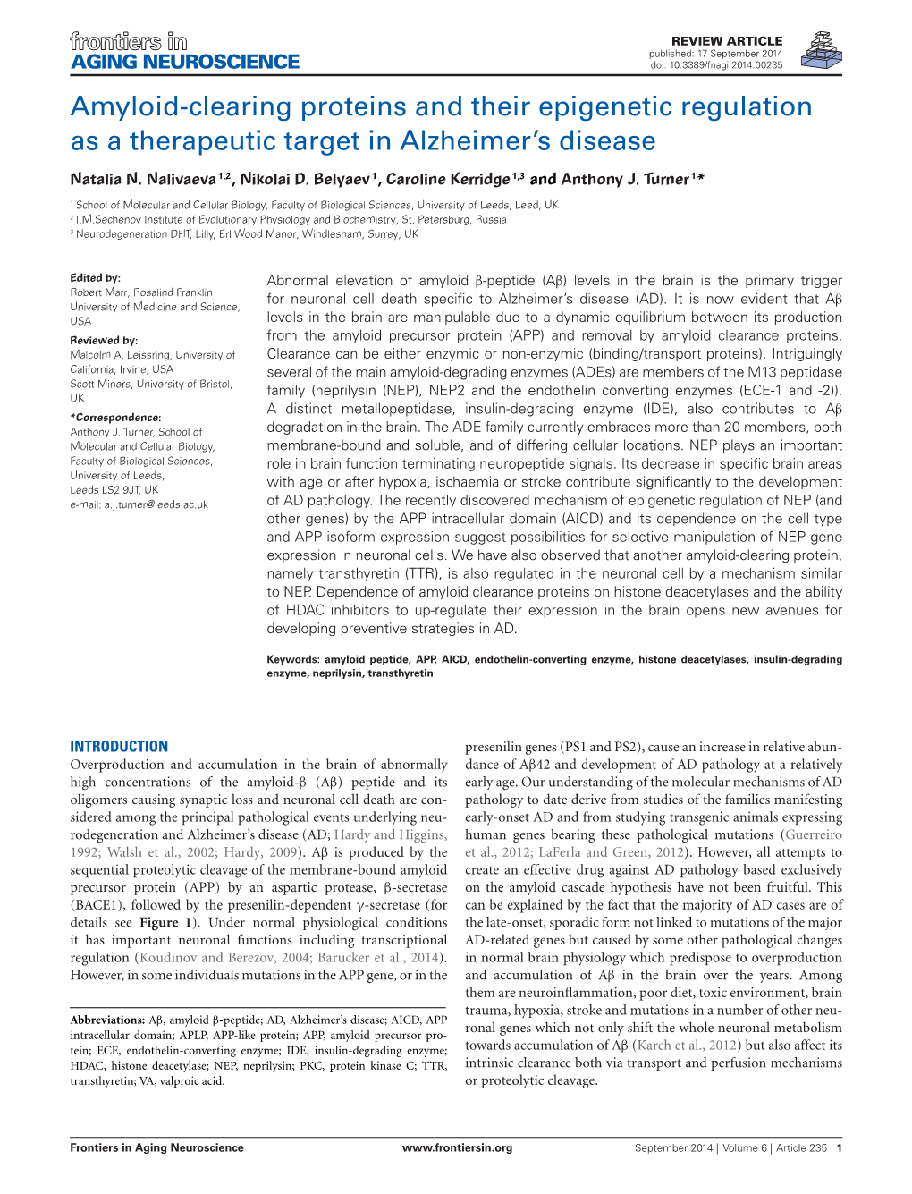 Amyloid-Clearing Proteins and Their Epigenetic Regulation As a Therapeutic Target in Alzheimer’S Disease