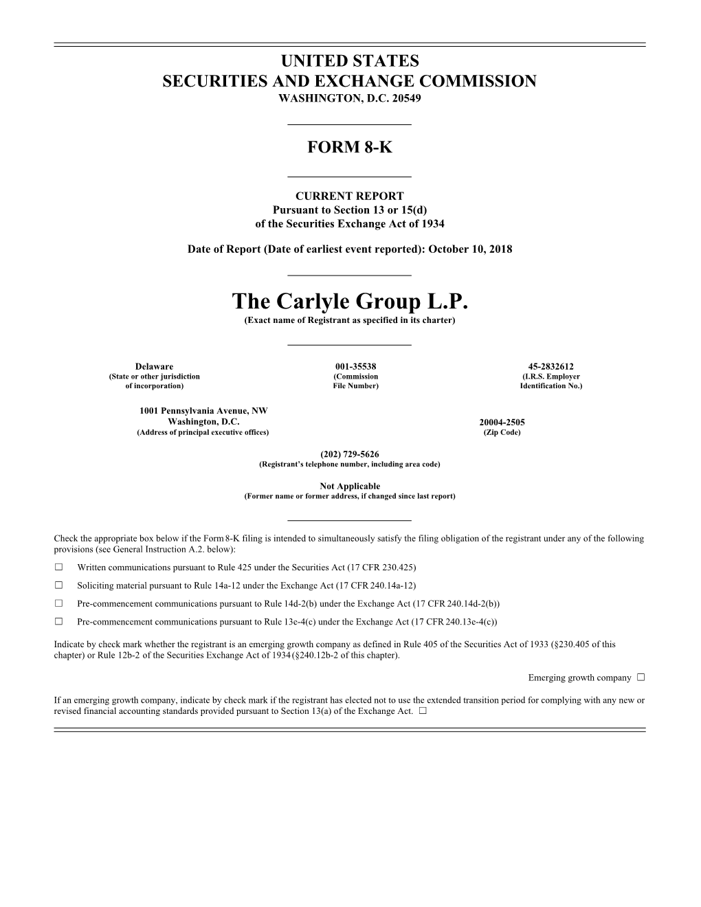 The Carlyle Group L.P. (Exact Name of Registrant As Specified in Its Charter)