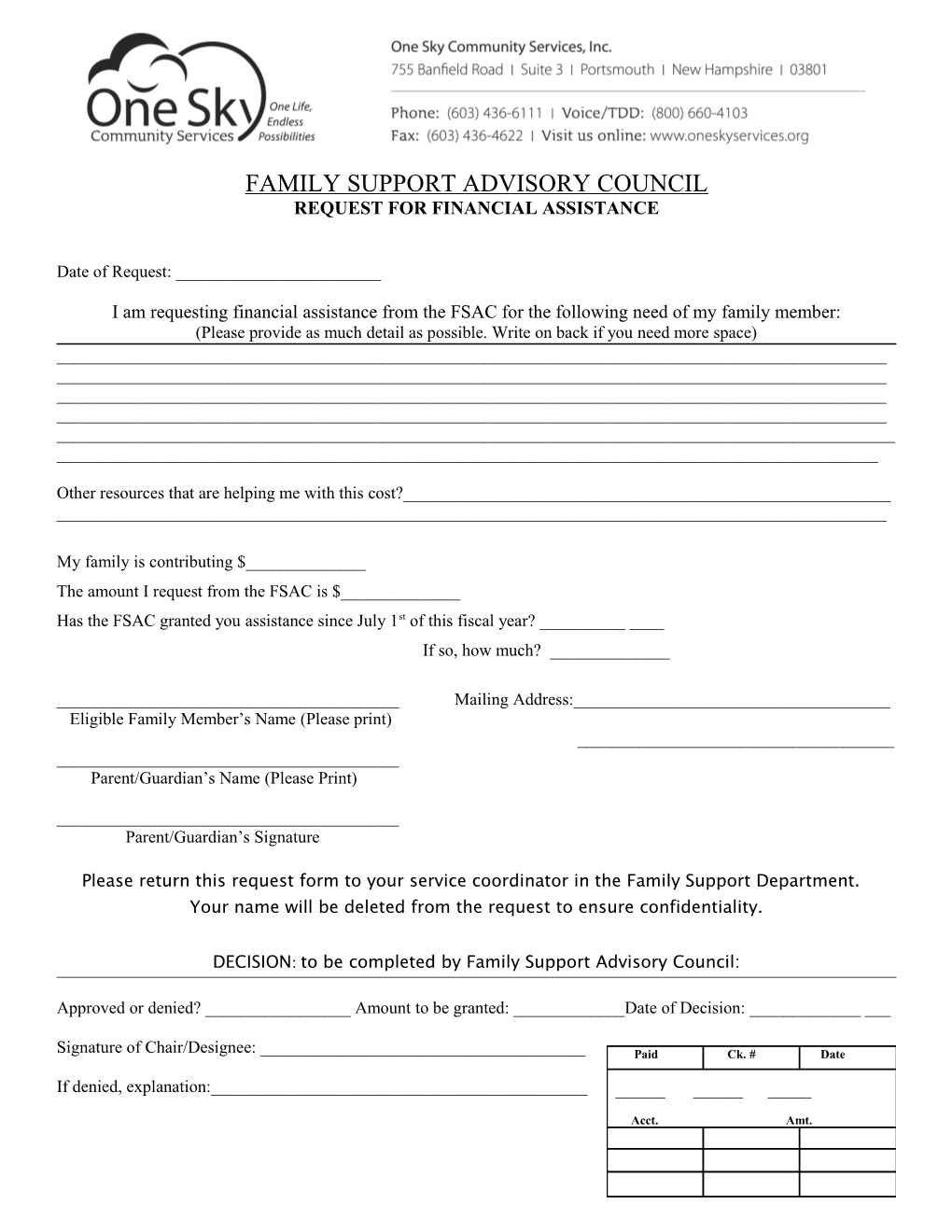 Family Support Advisory Council