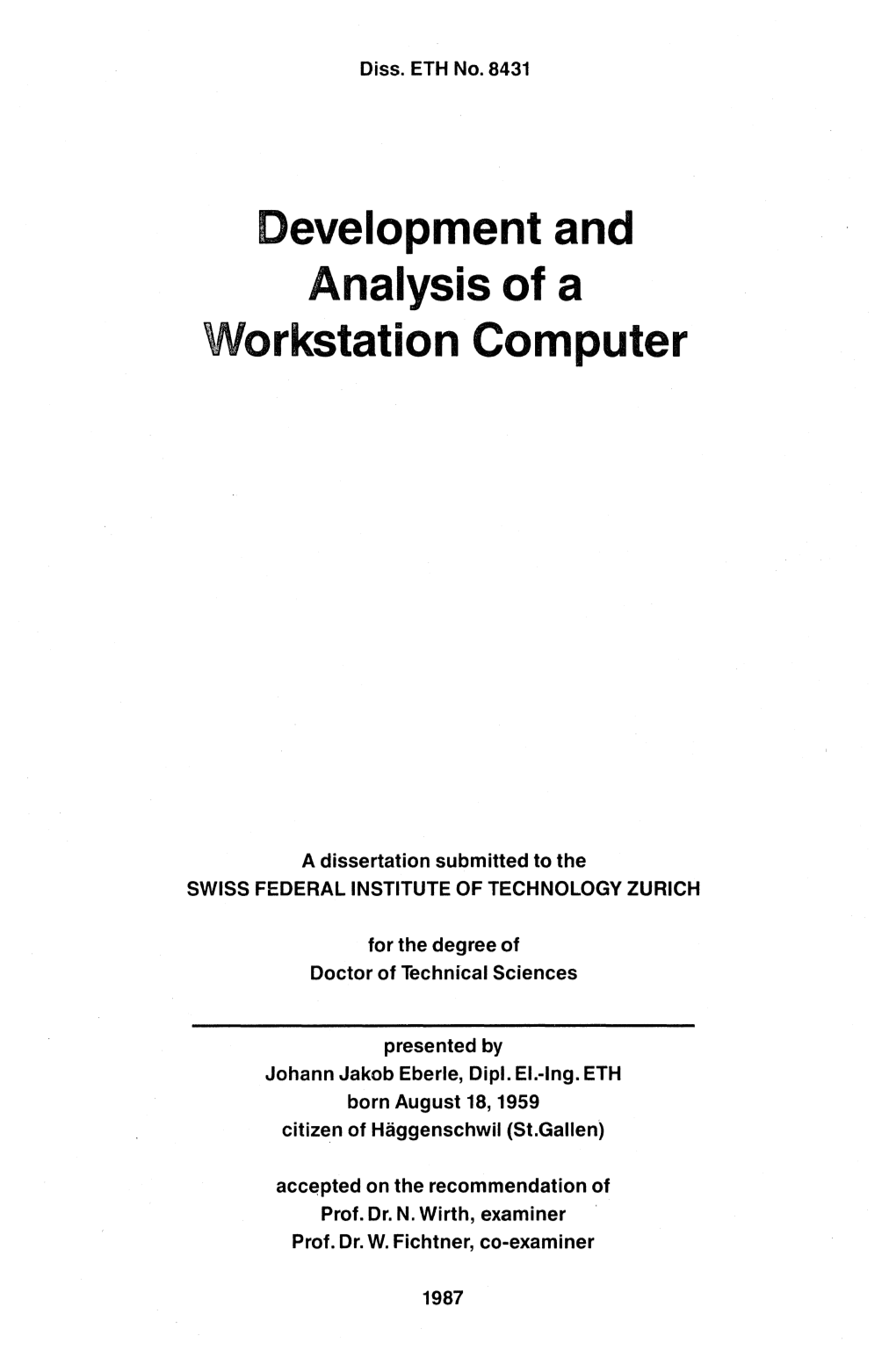 Development and Analysis of a Workstation Computer