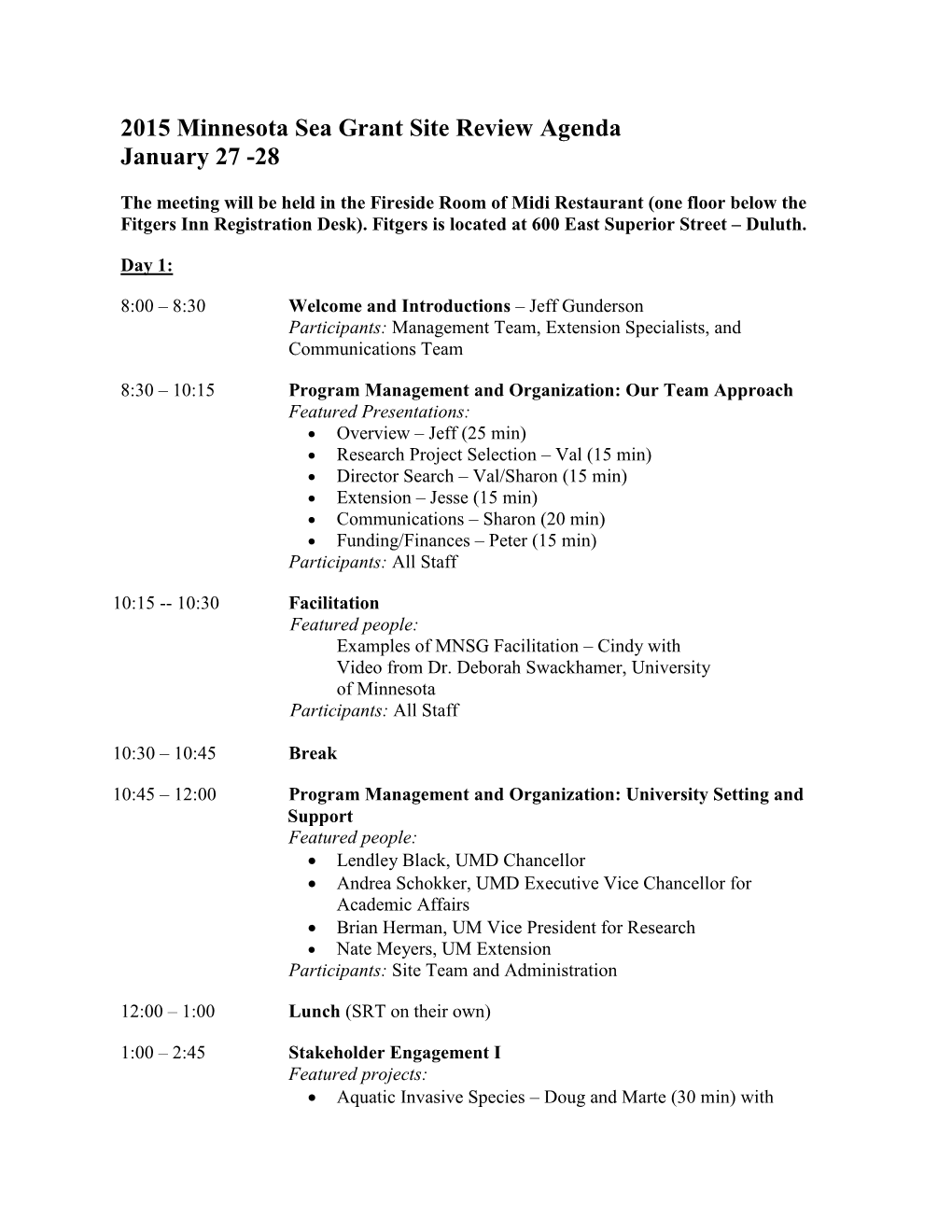 Site Review Agenda January 27 -28