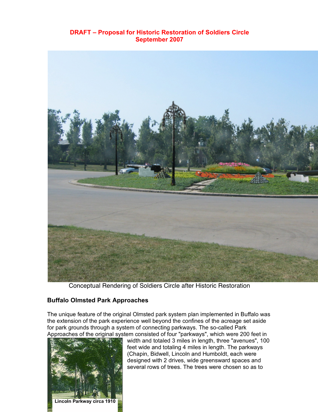 DRAFT – Proposal for Historic Restoration of Soldiers Circle September 2007