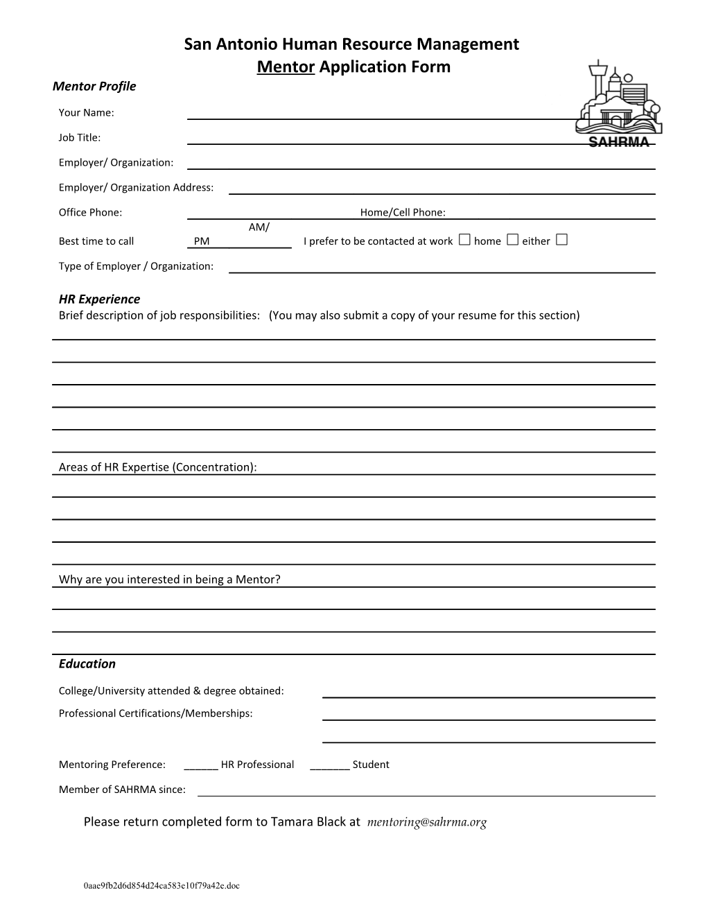 Mentor Program Enrollment Form