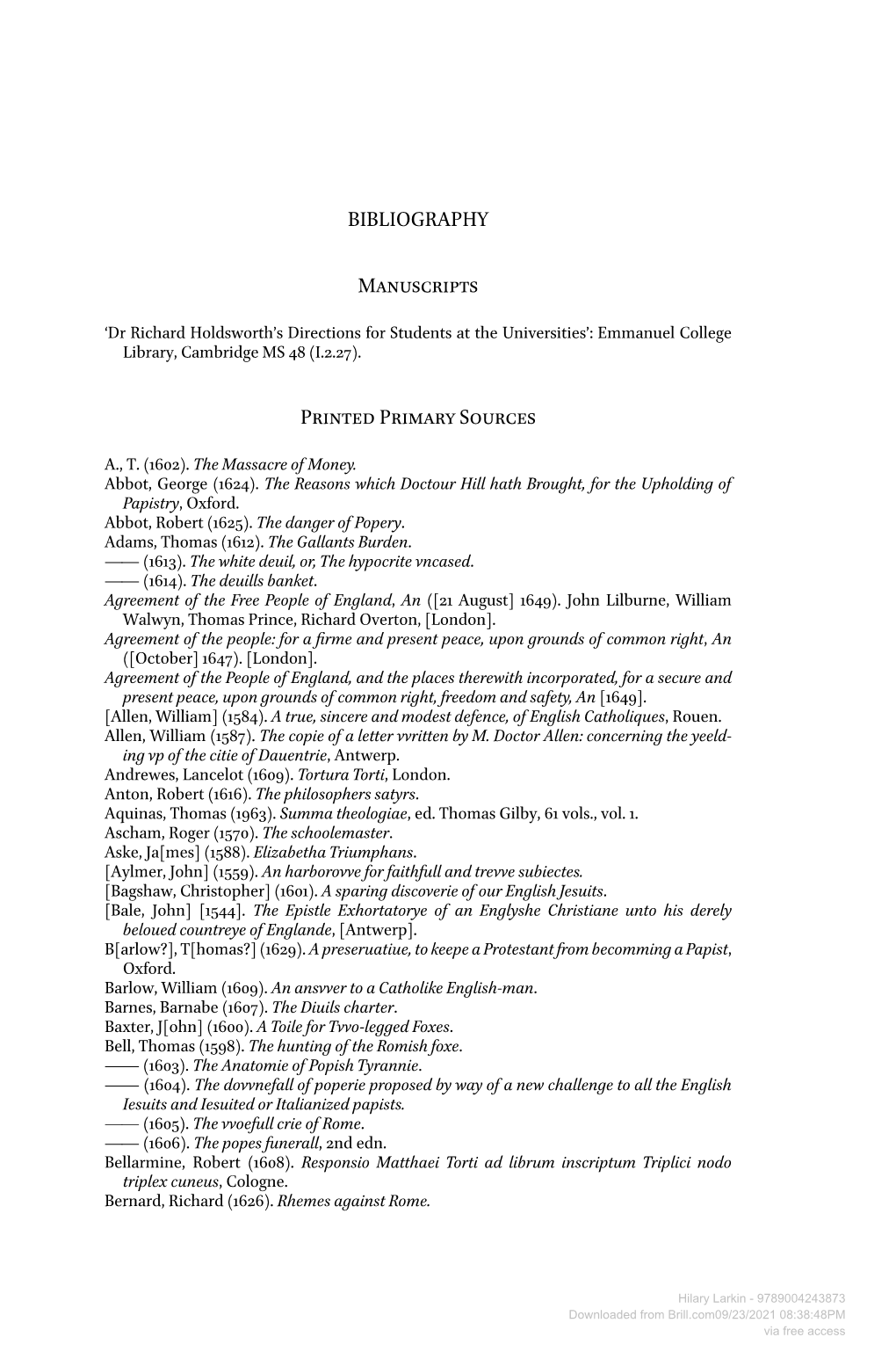 BIBLIOGRAPHY Manuscripts Printed Primary Sources