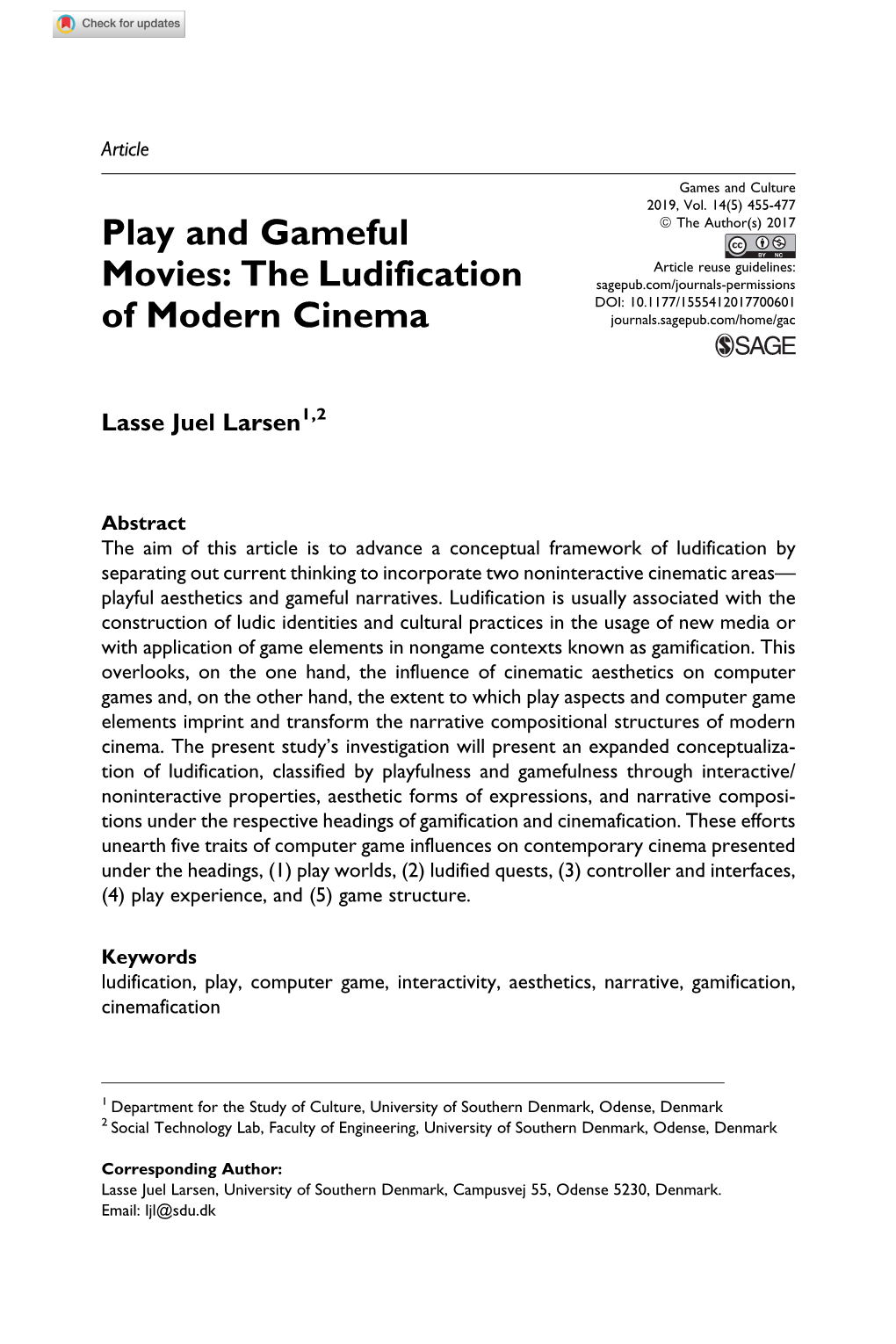 Play and Gameful Movies: the Ludification of Modern Cinema