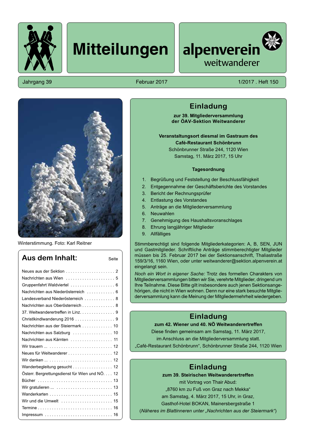 Mitteilungen ÖAV Sektion Weitwanderer 1/2017