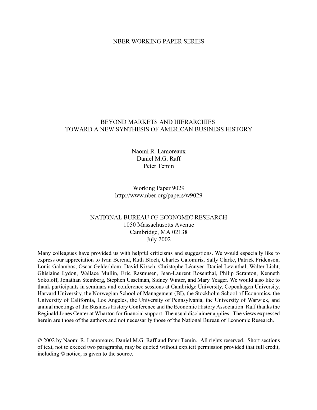 Beyond Markets and Hierarchies: Toward a New Synthesis of American Business History