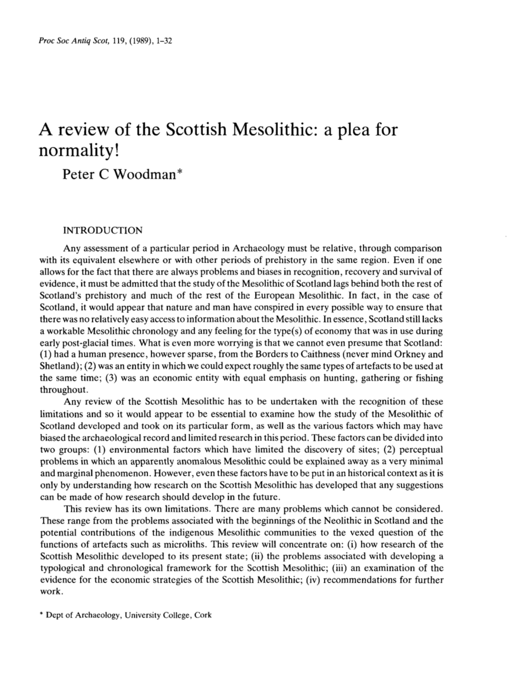 A Review of the Scottish Mesolithic: a Plea for Normality | 3