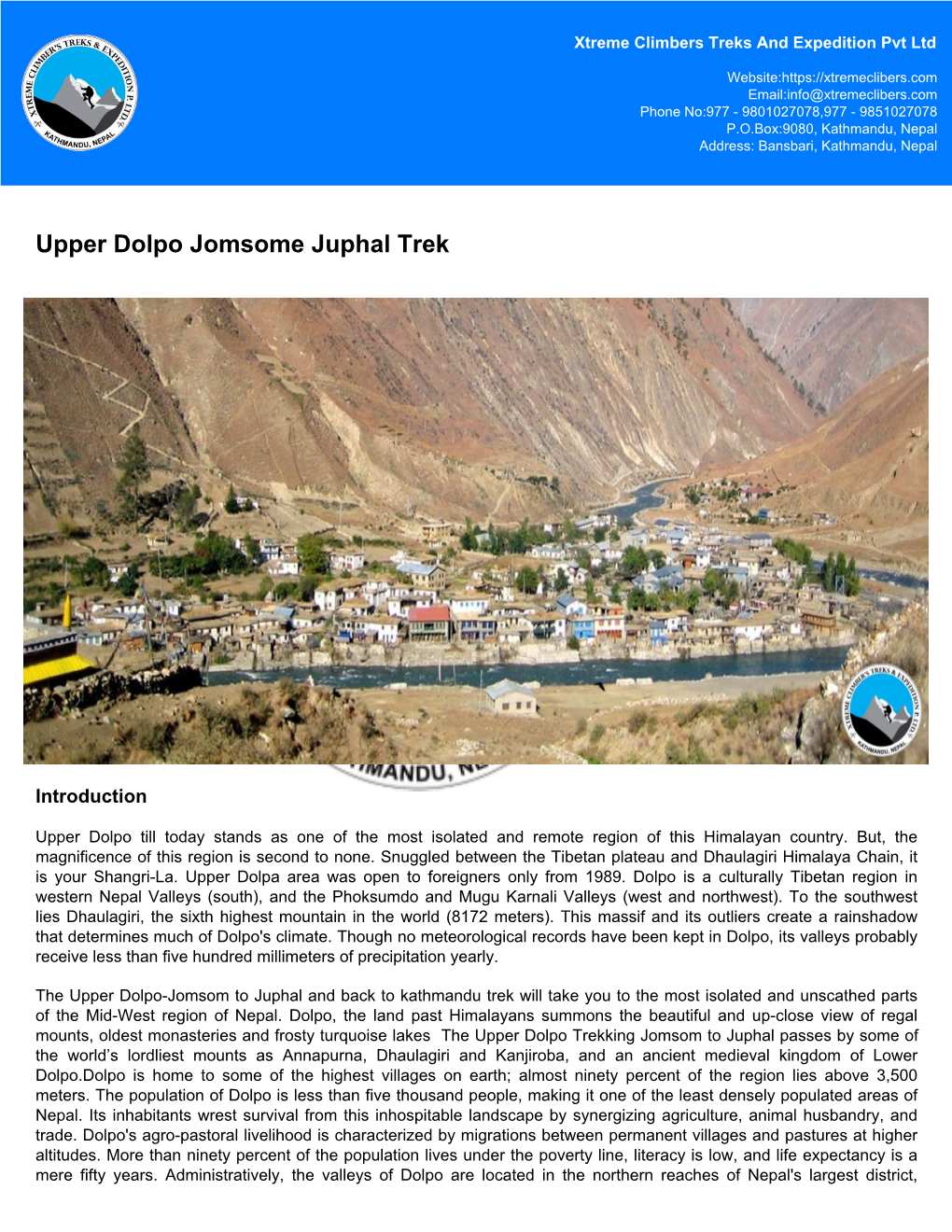 Upper Dolpo Jomsome Juphal Trek