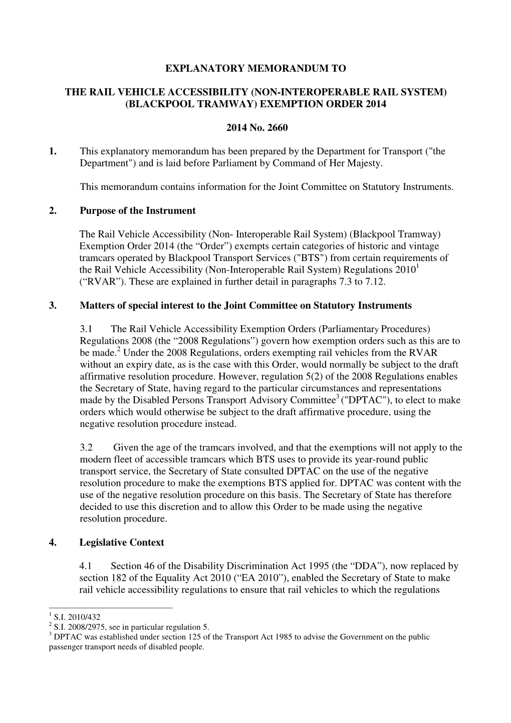 Blackpool Tramway) Exemption Order 2014
