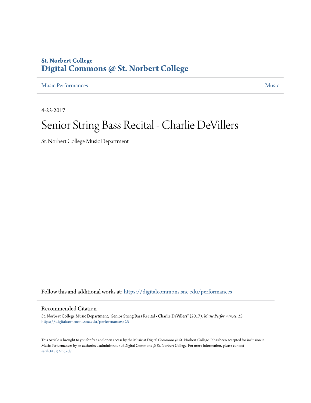 Senior String Bass Recital - Charlie Devillers St