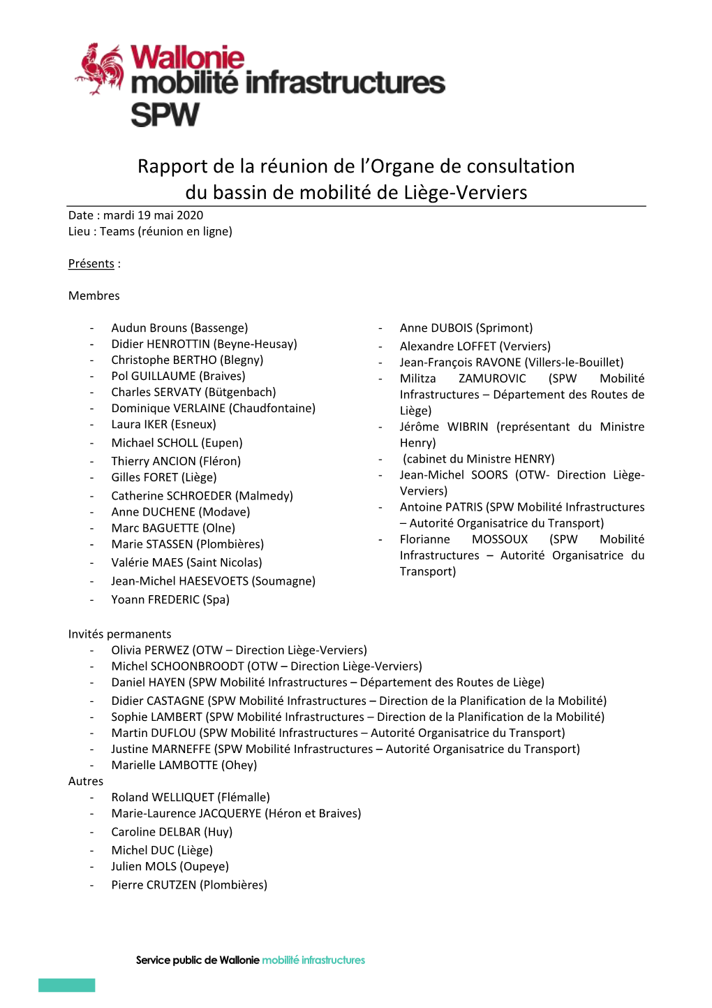Rapport De La Réunion De L'organe De Consultation Du Bassin De Mobilité De Liège-Verviers