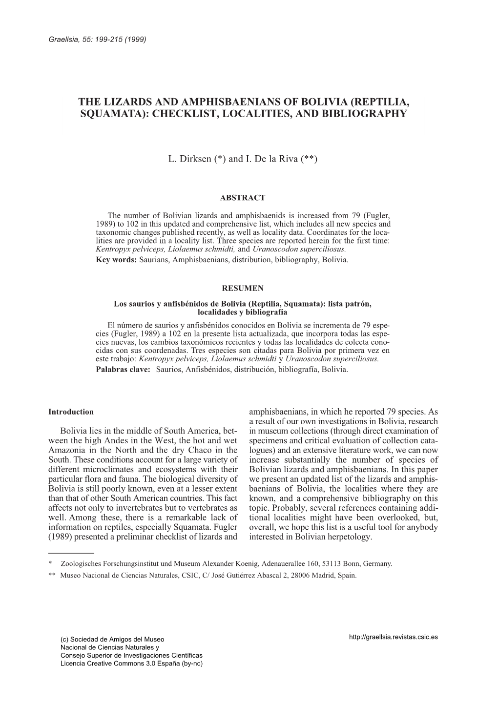 The Lizards and Amphisbaenians of Bolivia (Reptilia, Squamata): Checklist, Localities, and Bibliography