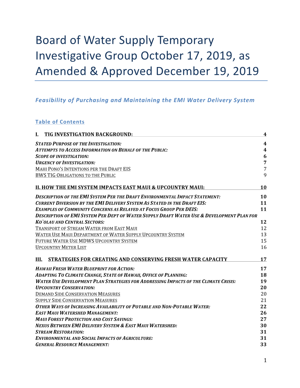 Board of Water Supply Temporary Investigative Group October 17, 2019, As Amended & Approved December 19, 2019