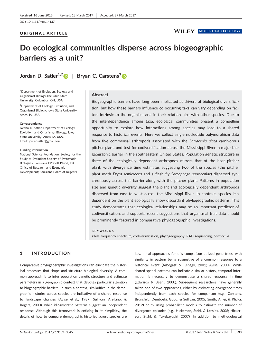 Do Ecological Communities Disperse Across Biogeographic Barriers As a Unit?