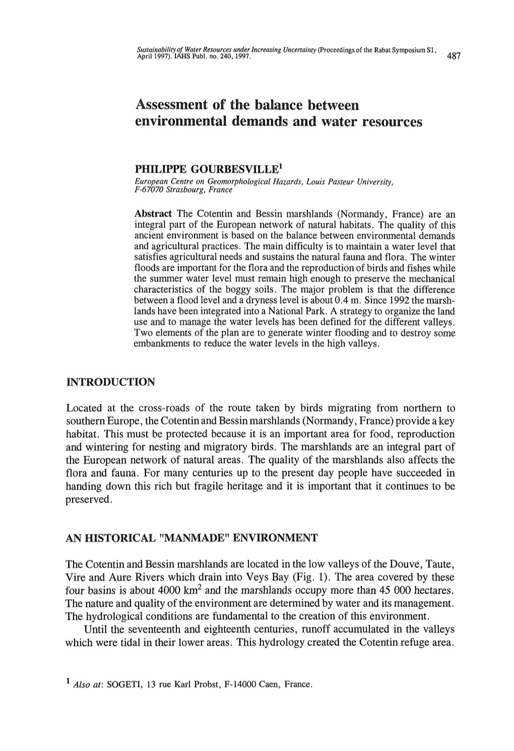 Assessment of the Balance Between Environmental Demands and Water Resources