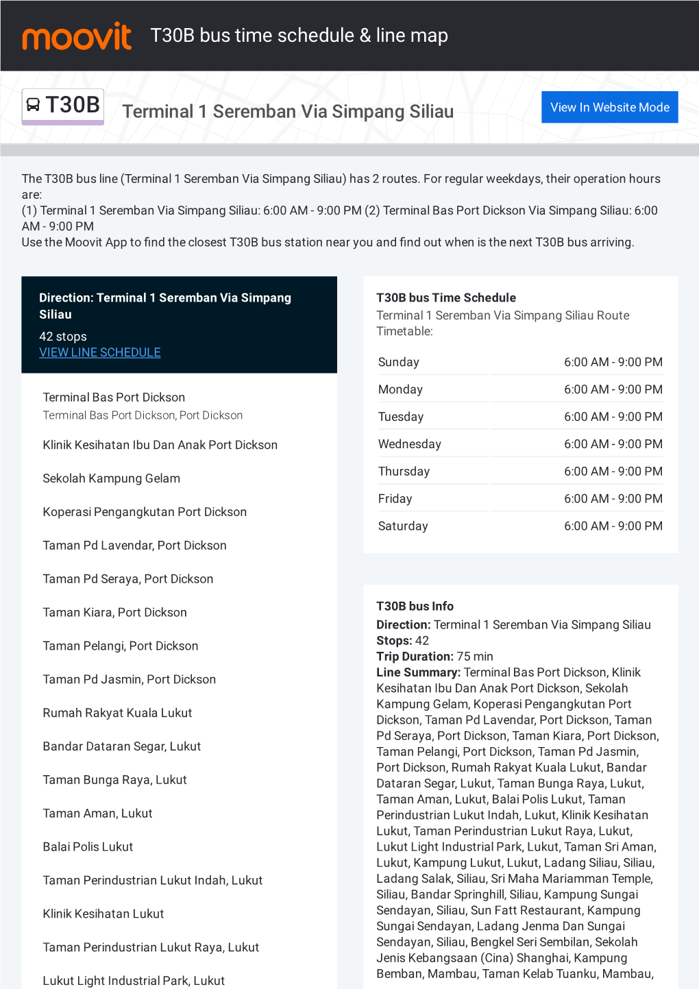 T30B Bus Time Schedule & Line Route