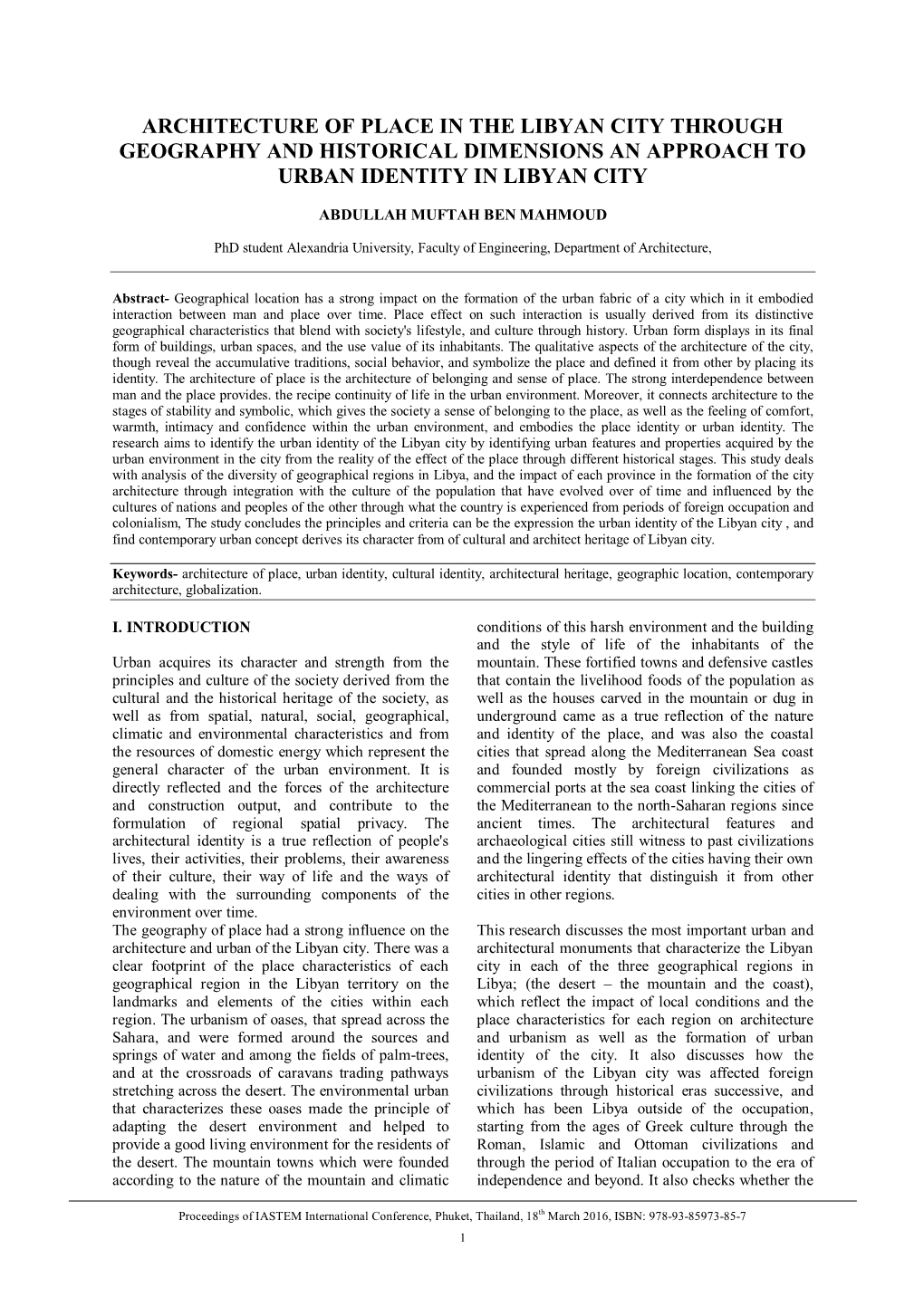 Architecture of Place in the Libyan City Through Geography and Historical Dimensions an Approach to Urban Identity in Libyan City