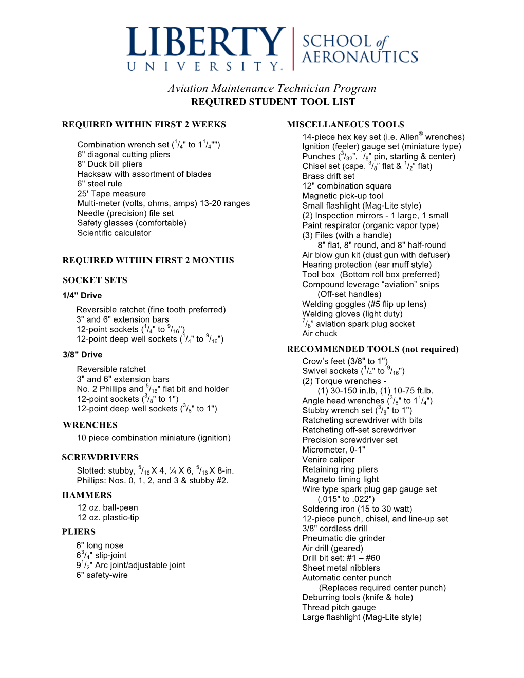 Aviation Maintenance Technician Program